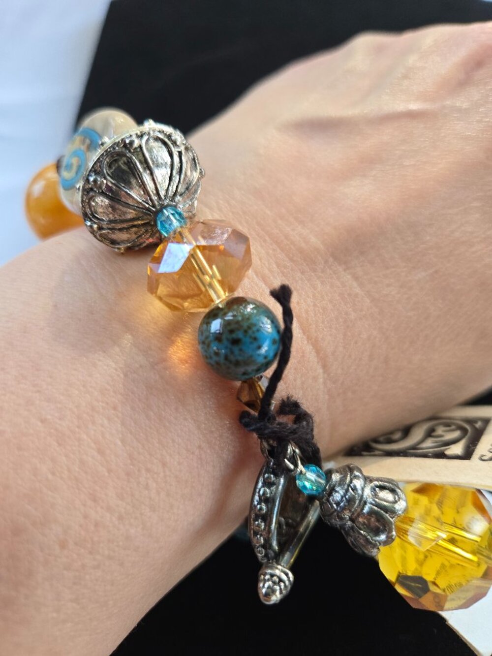 Cindy French Scooples Blue Brown Dangle Bracelet Vintage Venetian Collection